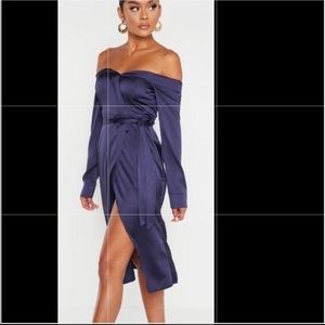 Navy Satin Wrap Dress